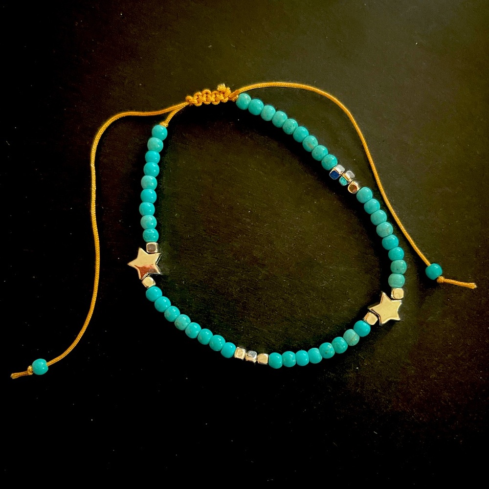 Turquoise with silver stars anklets